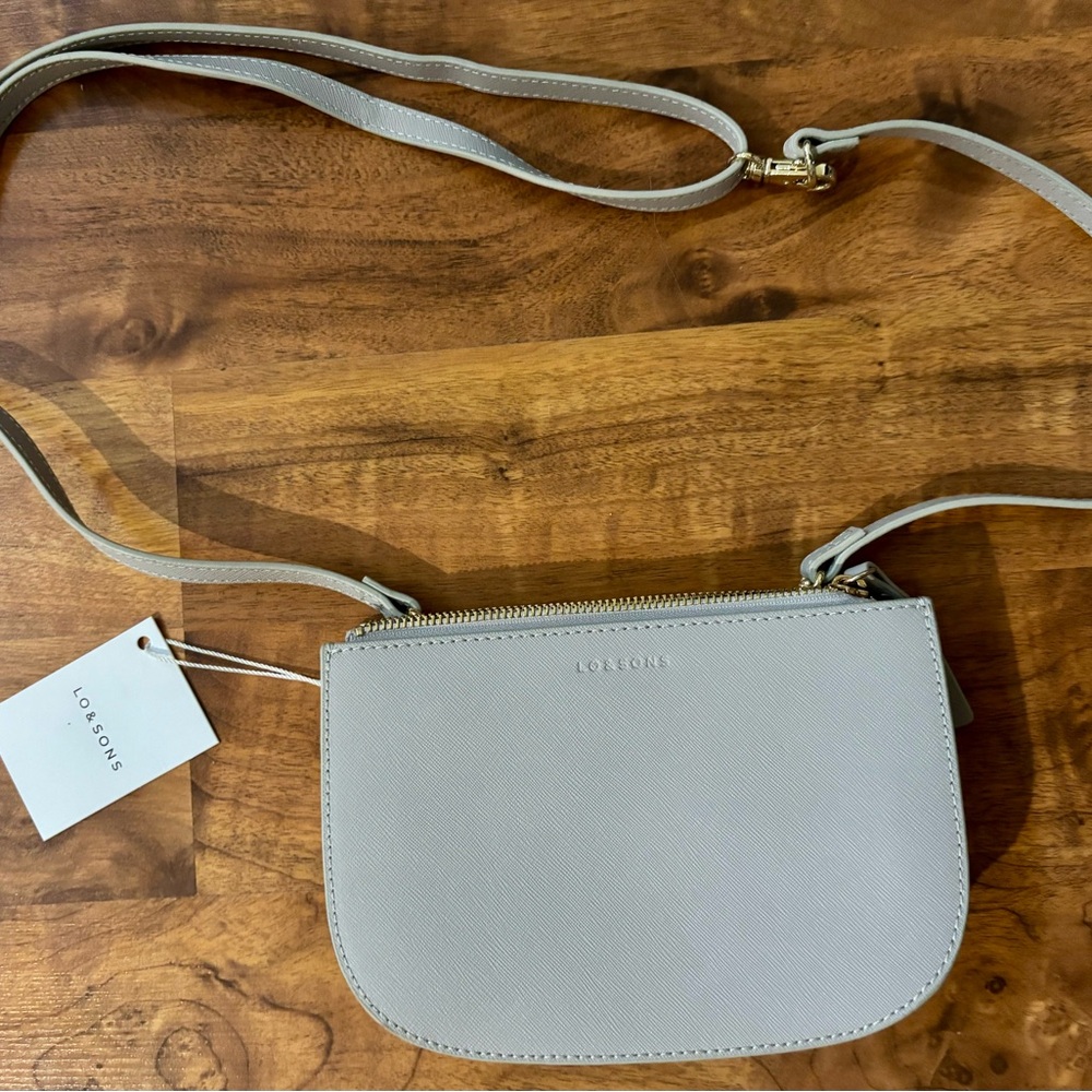 NWT Lo & Sons Light Gray Leather Small Crossbody Bag